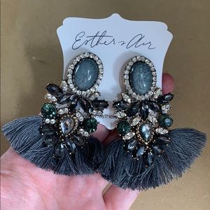 Gray Coral tassel statement earrings